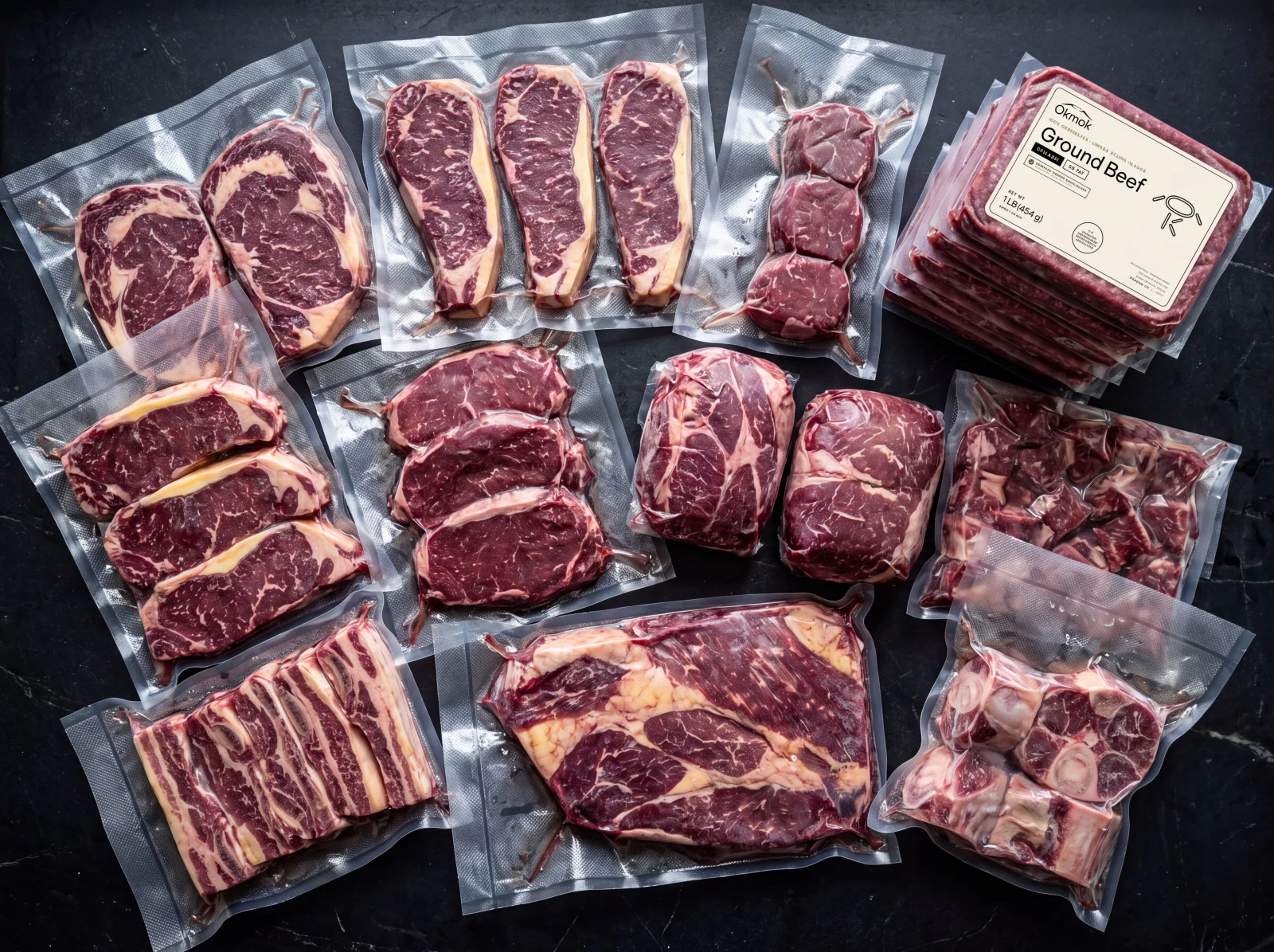 A quarter share of Okmok beef, vacuum-sealed cuts